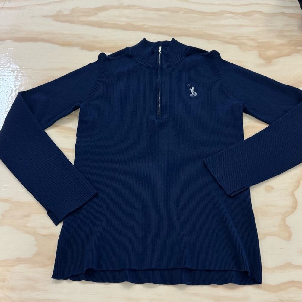 Peter Millar Women’s‎ Quarter Zip Ribbed Pullover Ling Sleeve Sweater Navy Lg